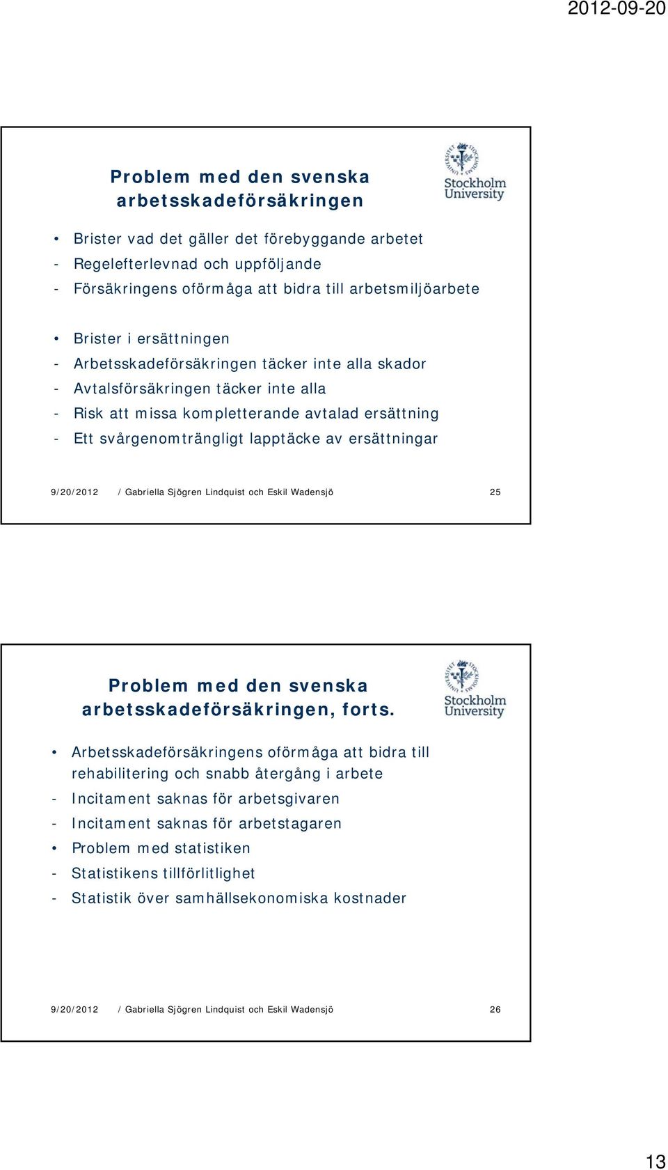 Ett svårgenomträngligt lapptäcke av ersättningar 25 Problem med den svenska arbetsskadeförsäkringen, forts.