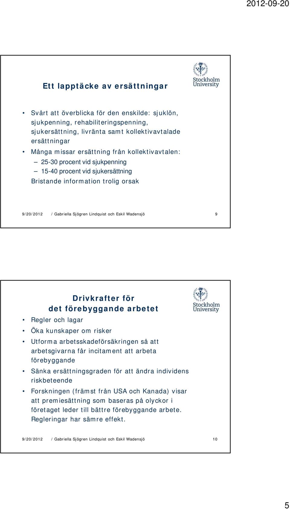 Regler och lagar Öka kunskaper om risker Utforma arbetsskadeförsäkringen så att arbetsgivarna får incitament att arbeta förebyggande Sänka ersättningsgraden för att ändra individens