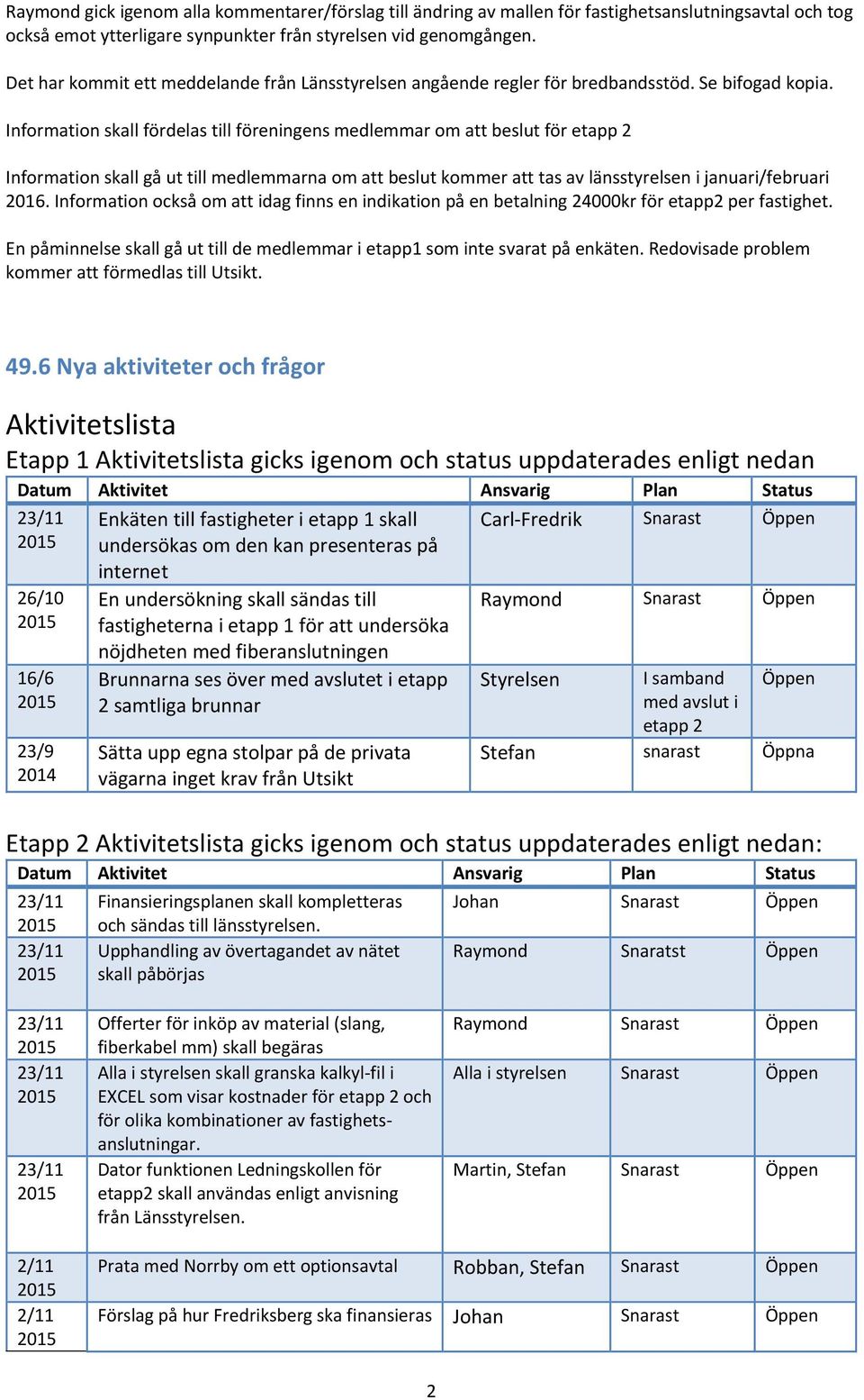 Information skall fördelas till föreningens medlemmar om att beslut för etapp 2 Information skall gå ut till medlemmarna om att beslut kommer att tas av länsstyrelsen i januari/februari 2016.