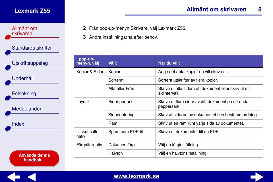 Skriva ut alla sidor i ett dokument eller skriv ut ett sidintervall. Layout Sidor per ark Skriva ut flera sidor av ditt dokument på ett enda pappersark.