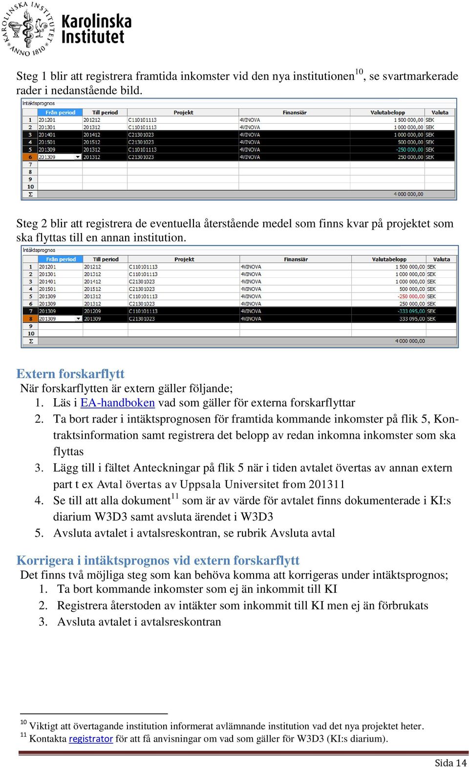 Läs i EA-handboken vad som gäller för externa forskarflyttar 2.