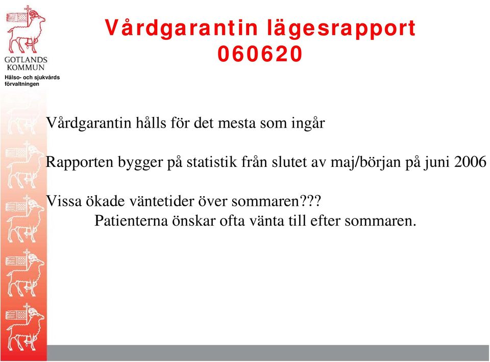 slutet av maj/början på juni 2006 Vissa ökade väntetider