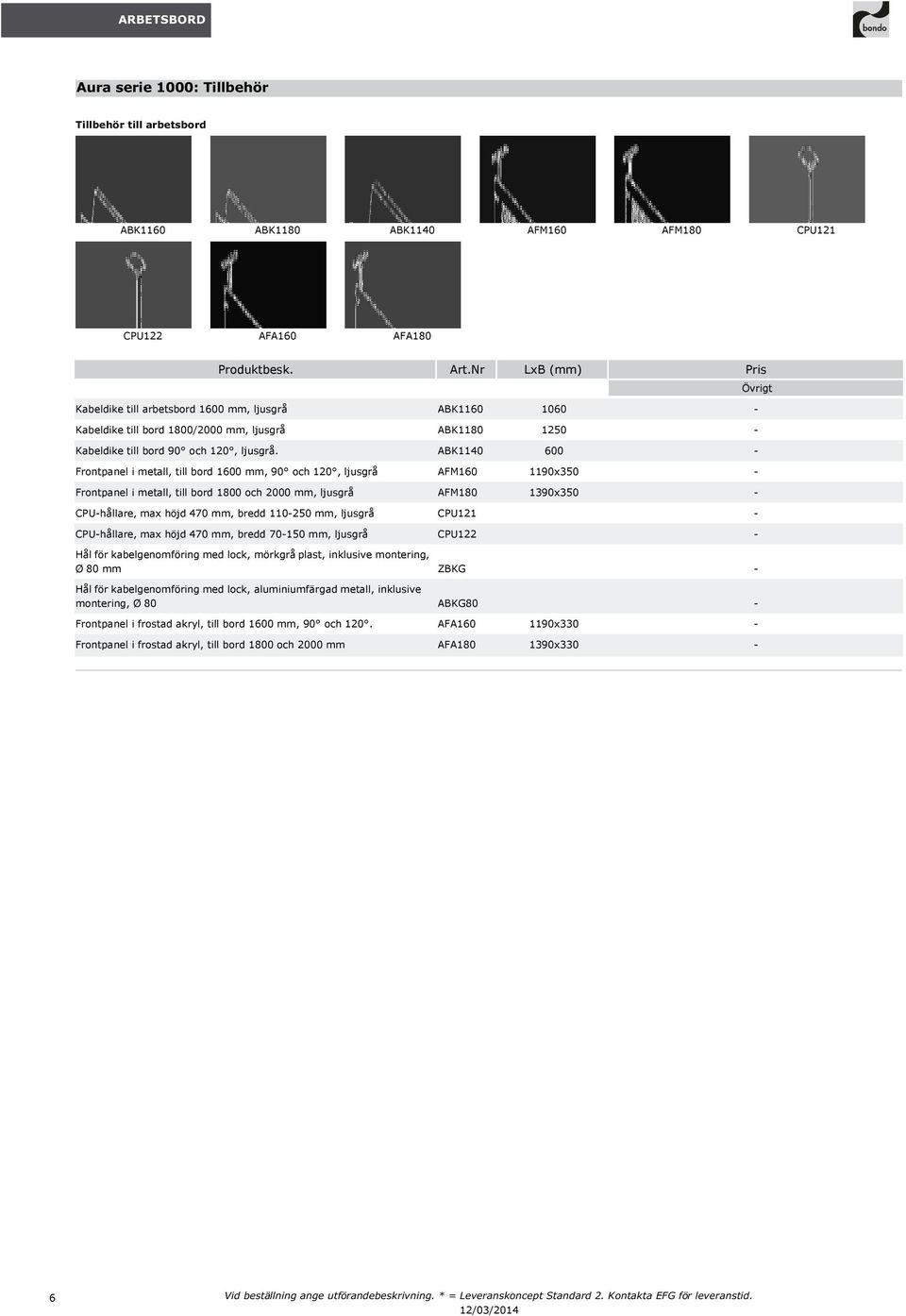 ABK1140 600 - Frontpanel i metall, till bord 1600 mm, 90 och 120, ljusgrå AFM160 1190x350 - Frontpanel i metall, till bord 1800 och 2000 mm, ljusgrå AFM180 1390x350 - CPU-hållare, max höjd 470 mm,