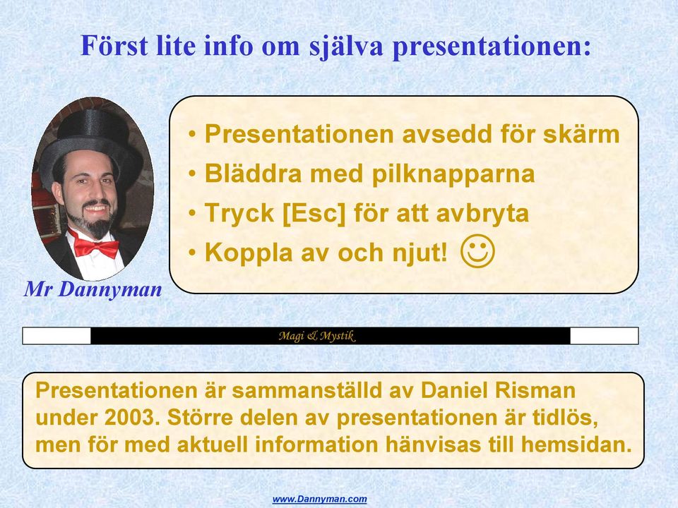 Magi & Mystik Presentationen är sammanställd av Daniel Risman under 2003.