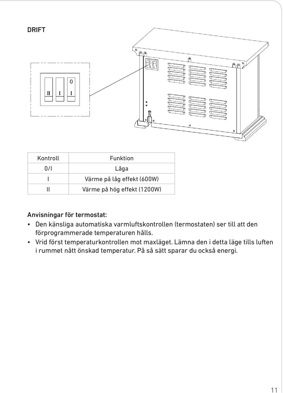 att den förprogrammerade temperaturen hålls. Vrid först temperaturkontrollen mot maxläget.