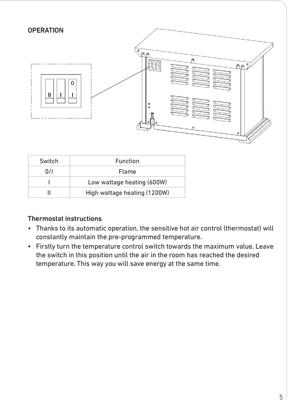 the pre-programmed temperature. Firstly turn the temperature control switch towards the maximum value.