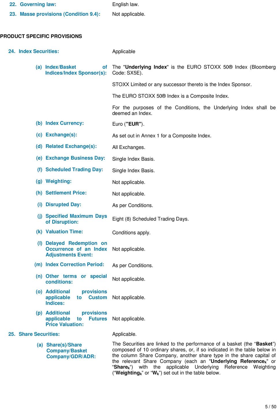 STOXX Limited or any successor thereto is the Index Sponsor. The EURO STOXX 50 Index is a Composite Index. For the purposes of the Conditions, the Underlying Index shall be deemed an Index.