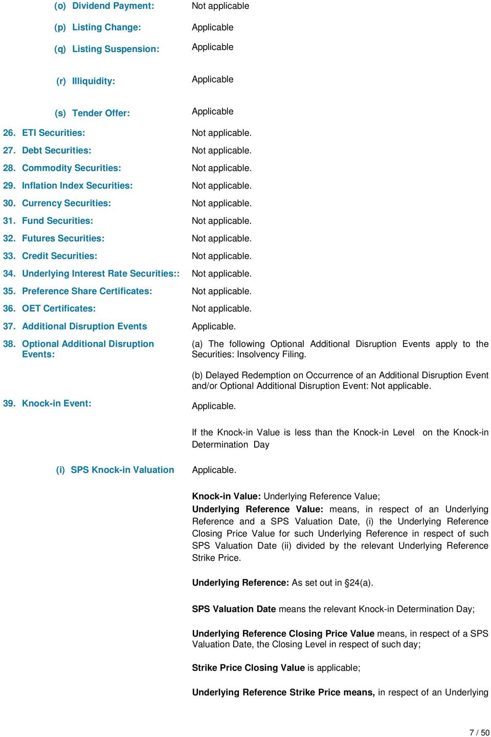 Underlying Interest Rate Securities:: 35. Preference Share Certificates: 36. OET Certificates: 37. Additional Disruption Events Applicable. 38.