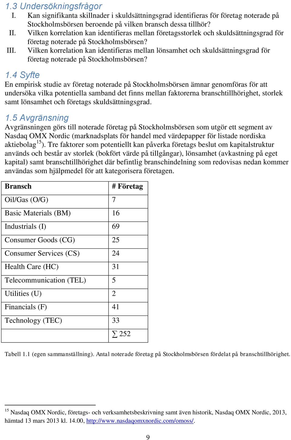 Vilken korrelation kan identifieras mellan lönsamhet och skuldsättningsgrad för företag noterade på Stockholmsbörsen? 1.