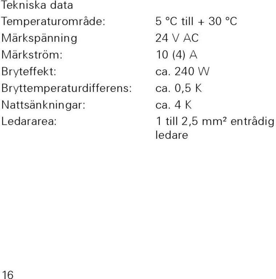 ca. 240 W Bryttemperaturdifferens: ca.