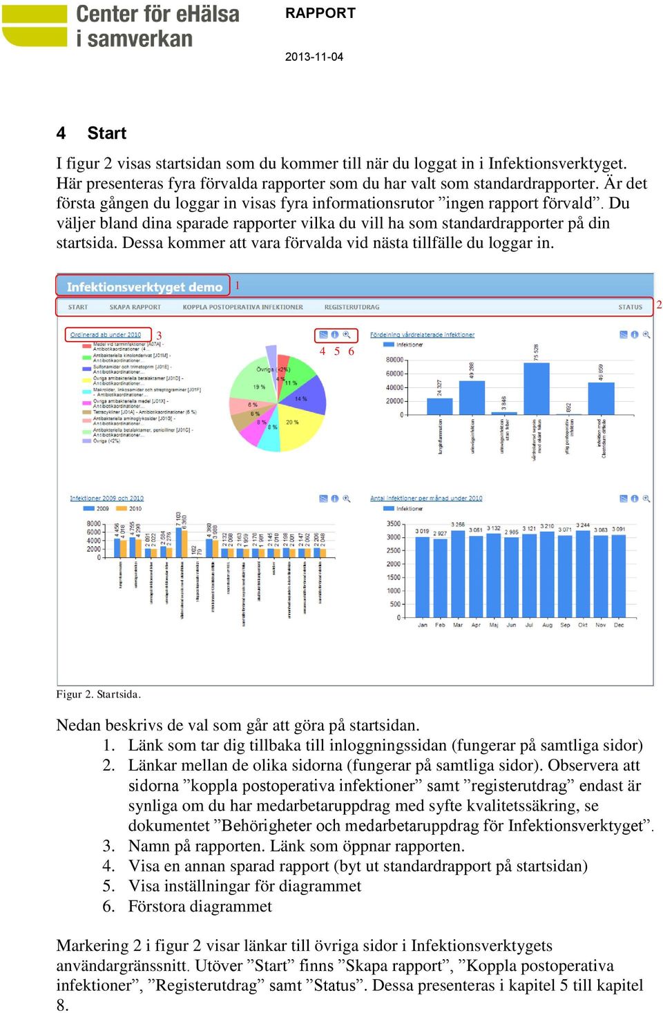 Dessa kommer att vara förvalda vid nästa tillfälle du loggar in. 1 2 3 4 5 6 Figur 2. Startsida. Nedan beskrivs de val som går att göra på startsidan. 1. Länk som tar dig tillbaka till inloggningssidan (fungerar på samtliga sidor) 2.