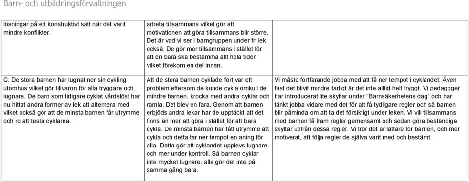 arbeta tillsammans vilket gör att motivationen att göra tillsammans blir större. Det är vad vi ser i barngruppen under fri lek också.