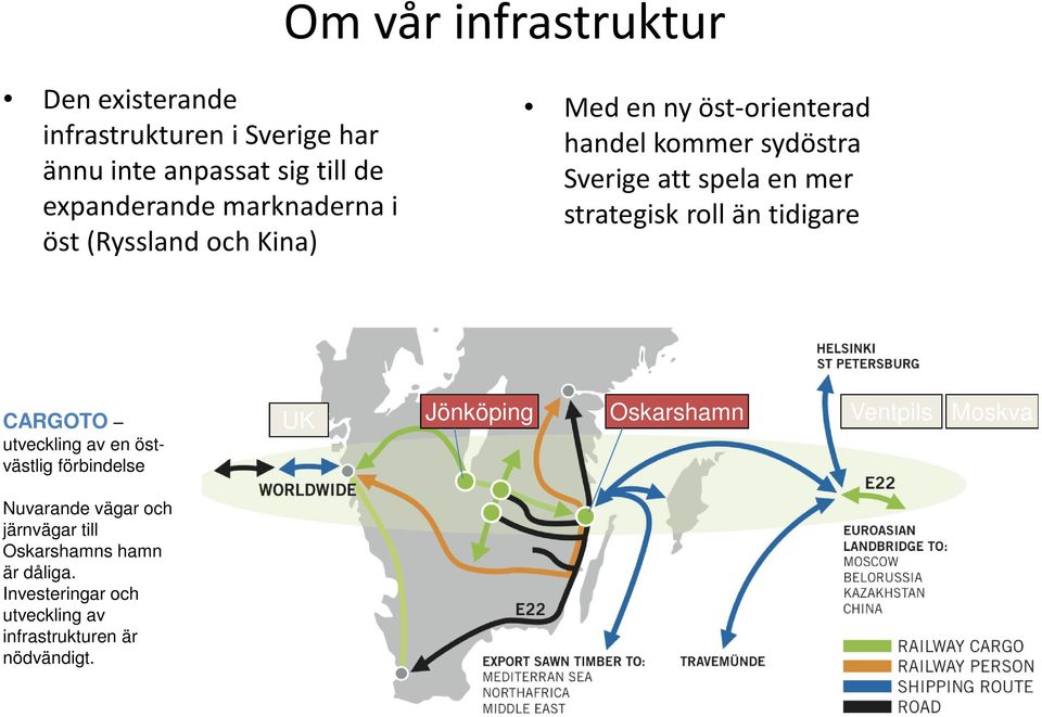 strategisk roll än tidigare CARGOTO utveckling av en östvästlig förbindelse UK Jönköping Oskarshamn Ventpils Moskva