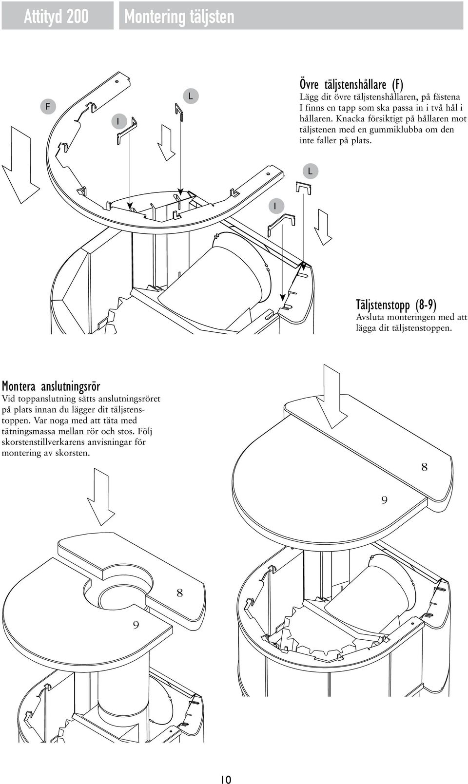 I Täljstenstopp (8-9) Avsluta monteringen med att lägga dit täljstenstoppen.