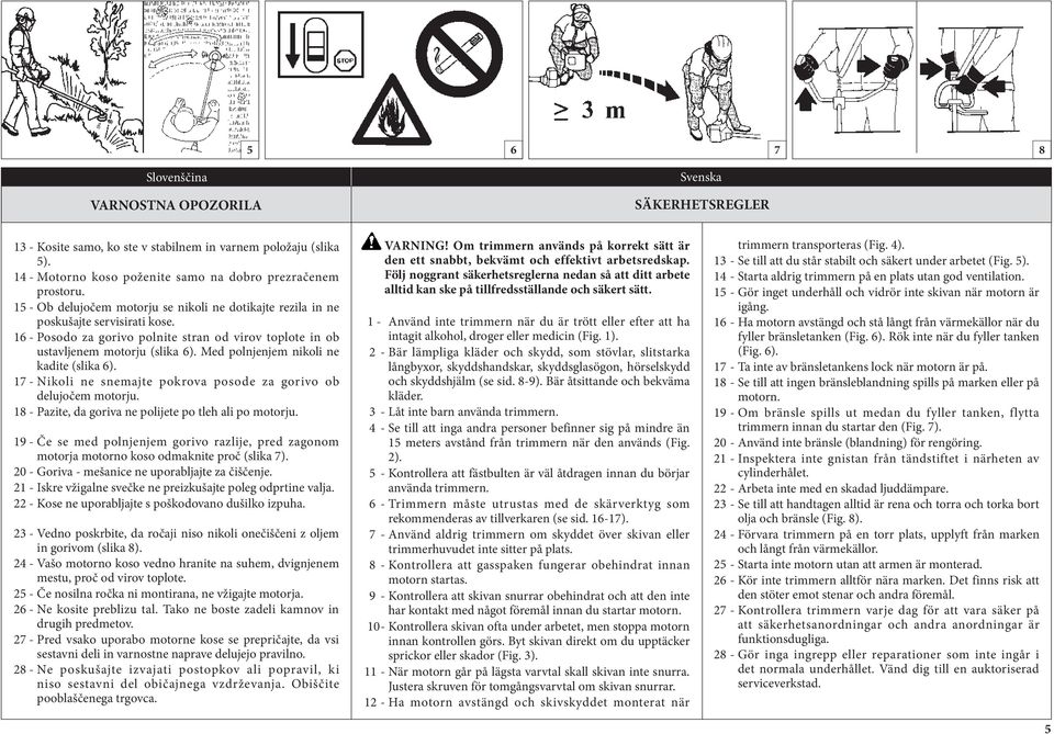 Med polnjenjem nikoli ne kadite (slika 6). 17 - Nikoli ne snemajte pokrova posode za gorivo ob delujočem motorju. 18 - Pazite, da goriva ne polijete po tleh ali po motorju.