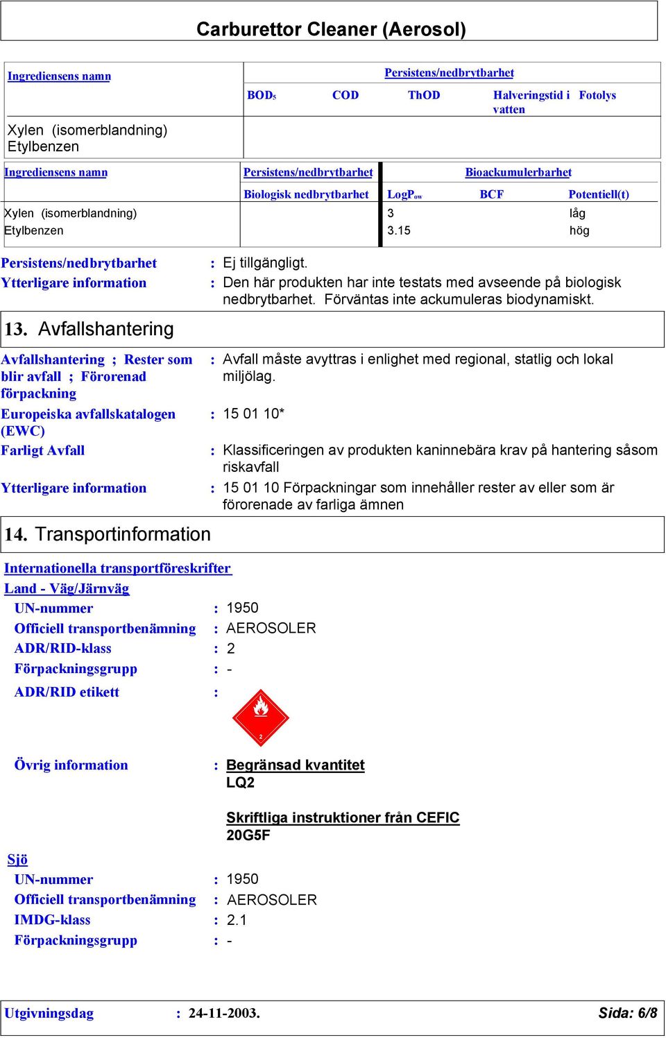 Förväntas inte ackumuleras biodynamiskt. 13.