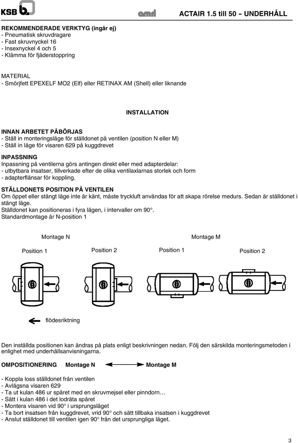 ventilerna görs antingen direkt eller med adapterdelar: - utbytbara insatser, tillverkade efter de olika ventilaxlarnas storlek och form - adapterflänsar för koppling.