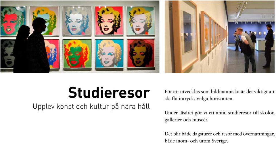 Under läsåret gör vi ett antal studieresor till skolor, gallerier och