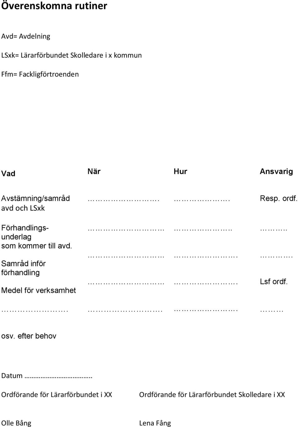 avd och LSxk Förhandlingsunderlag som kommer till avd. Samråd inför förhandling Medel för verksamhet.