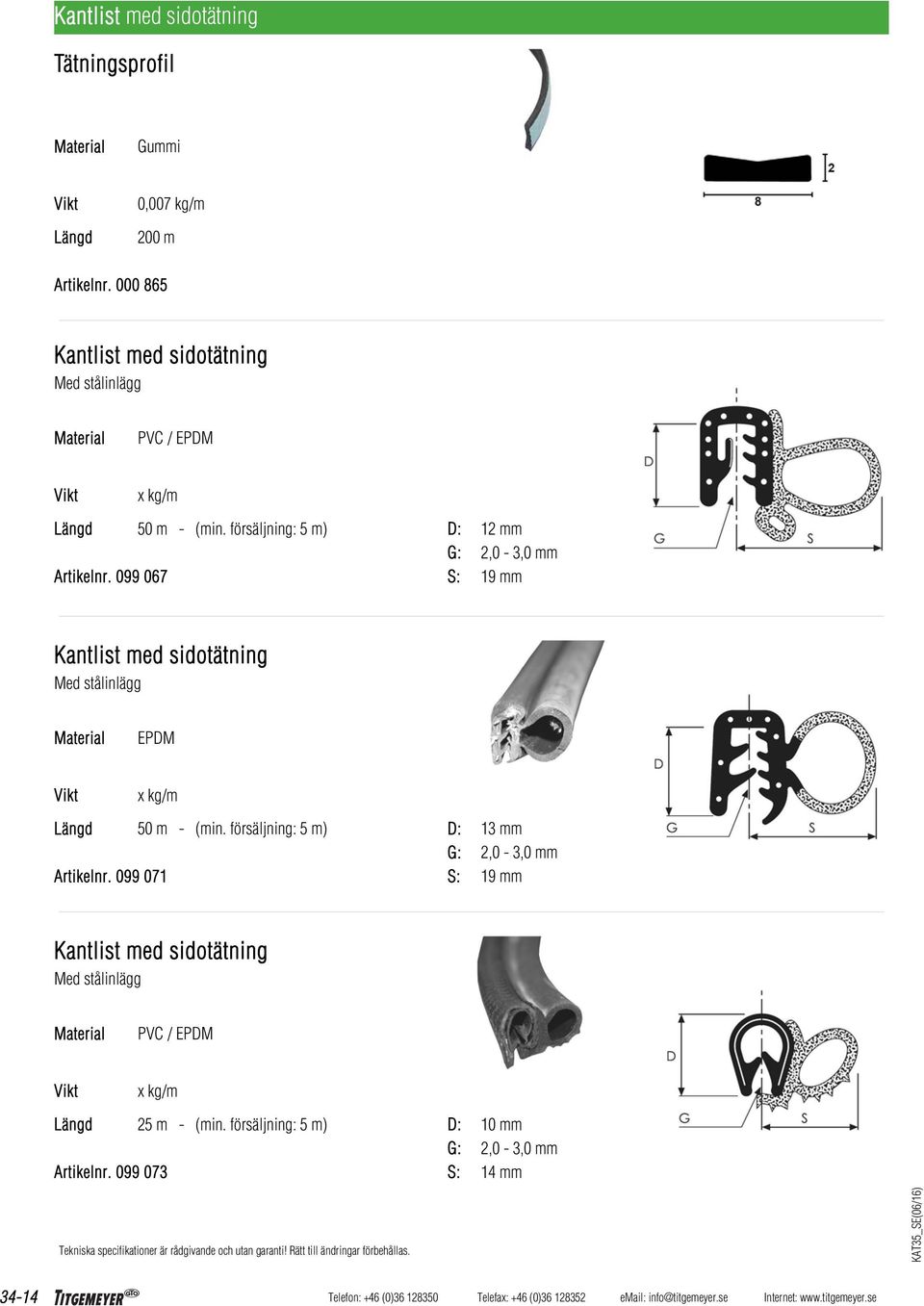 099 067 D: 12 mm 2,0-3,0 mm 19 mm Kantlist med sidotätning Artikelnr.