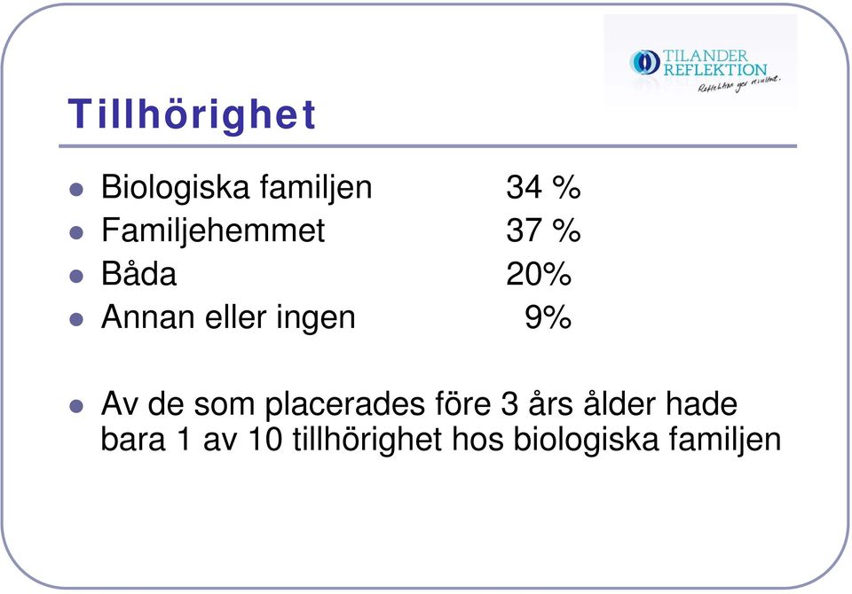 ingen 9% Av de som placerades före 3 års