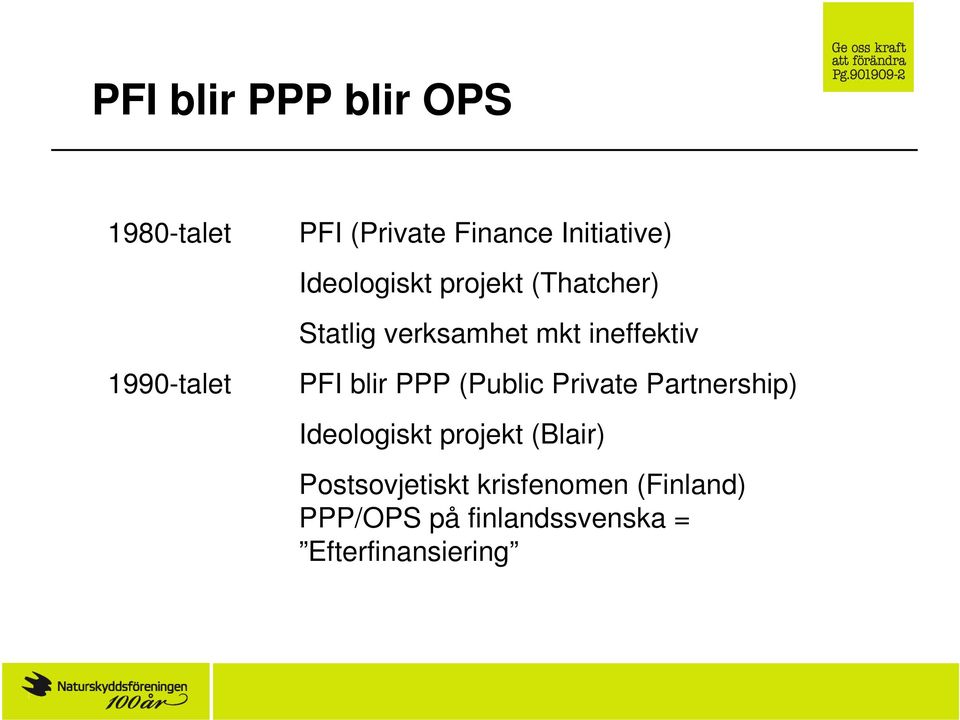 ineffektiv PFI blir PPP (Public Private Partnership) Ideologiskt projekt