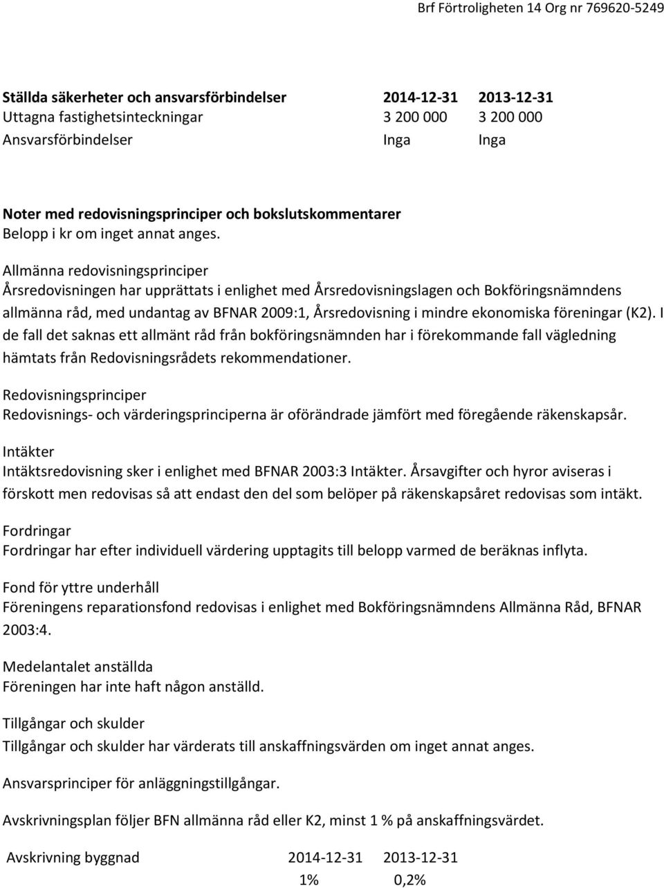 Allmänna redovisningsprinciper Årsredovisningen har upprättats i enlighet med Årsredovisningslagen och Bokföringsnämndens allmänna råd, med undantag av BFNAR 2009:1, Årsredovisning i mindre