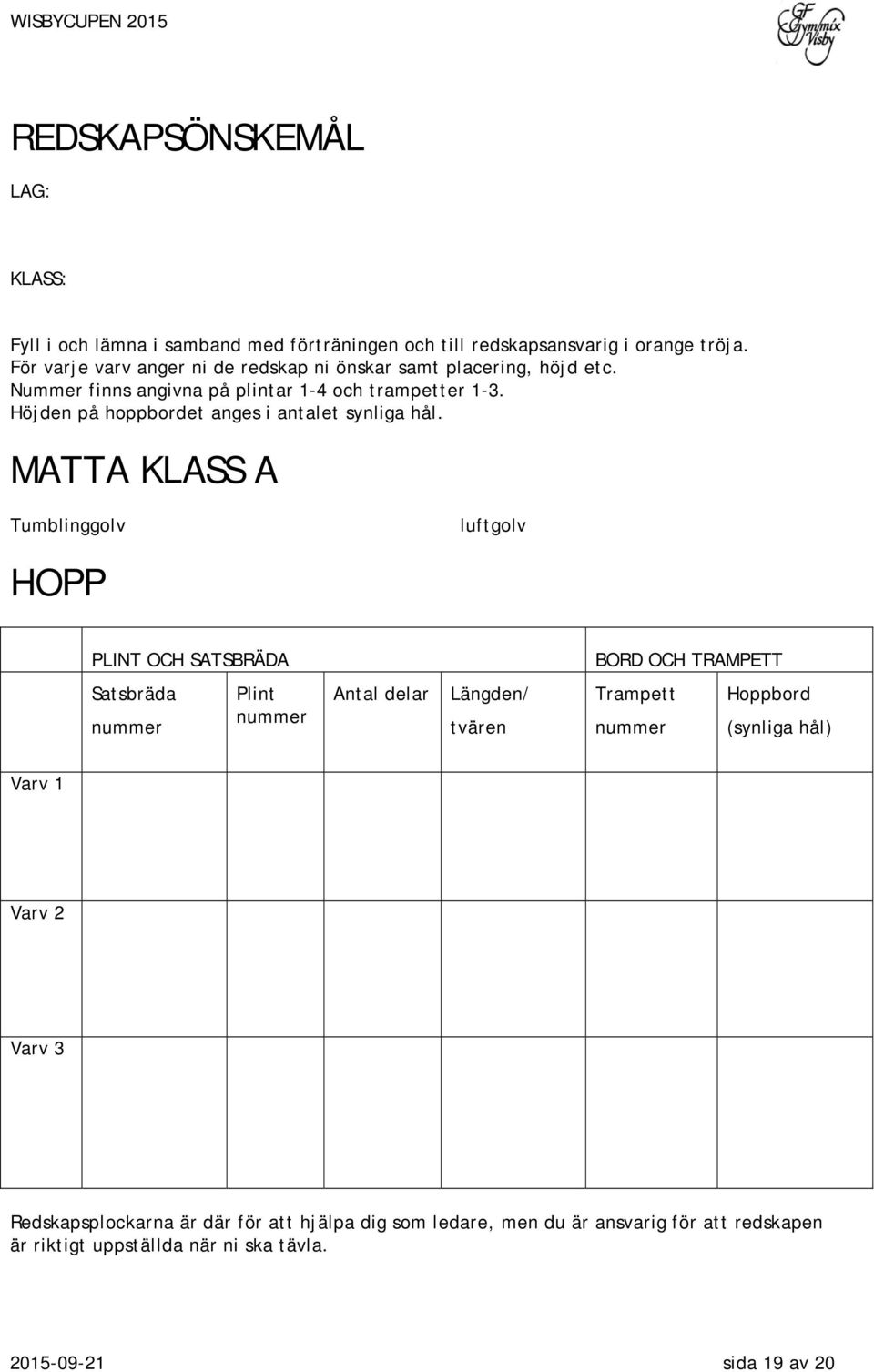 Höjden på hoppbordet anges i antalet synliga hål.