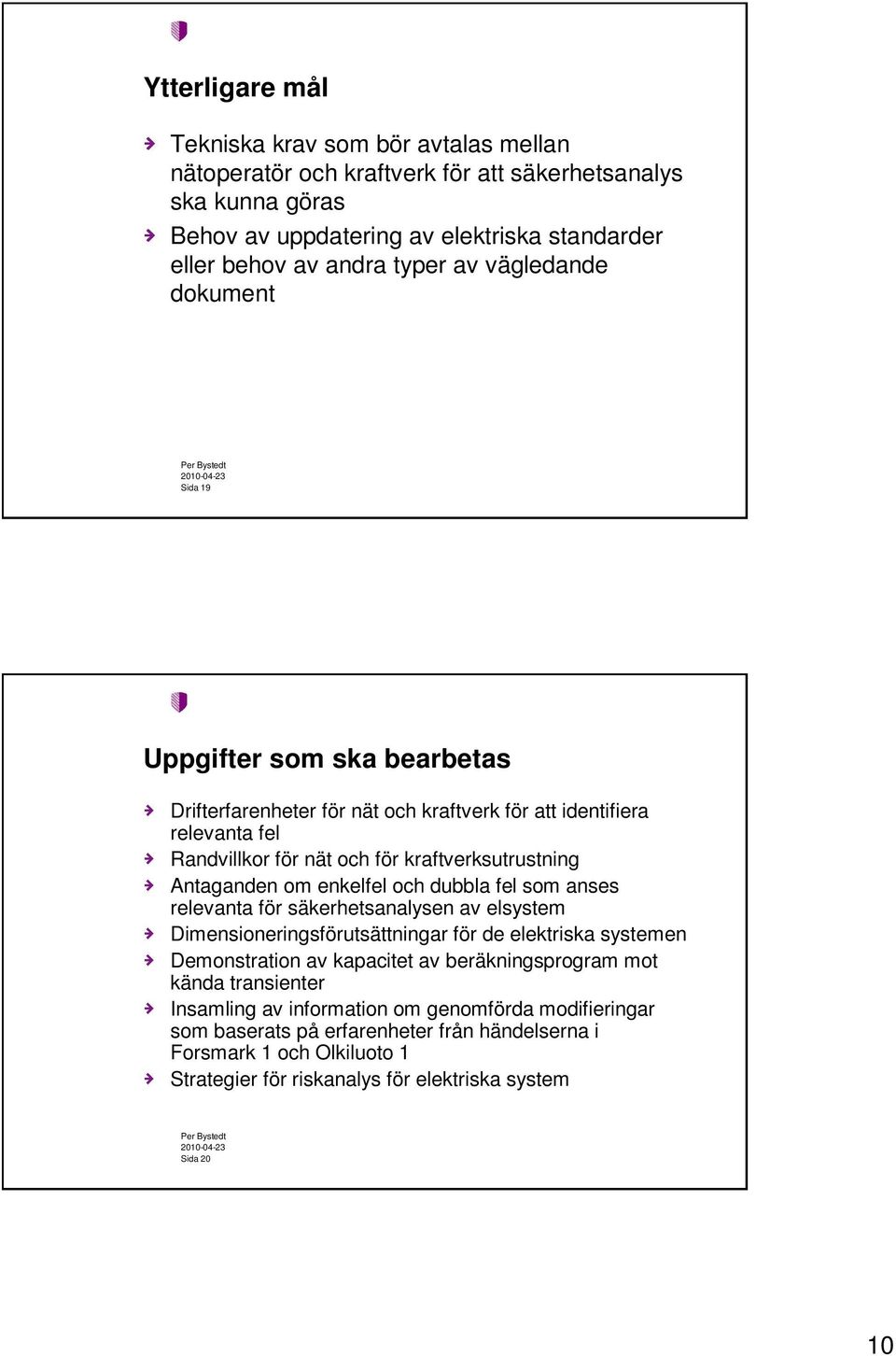 enkelfel och dubbla fel som anses relevanta för säkerhetsanalysen av elsystem Dimensioneringsförutsättningar för de elektriska systemen Demonstration av kapacitet av beräkningsprogram mot kända