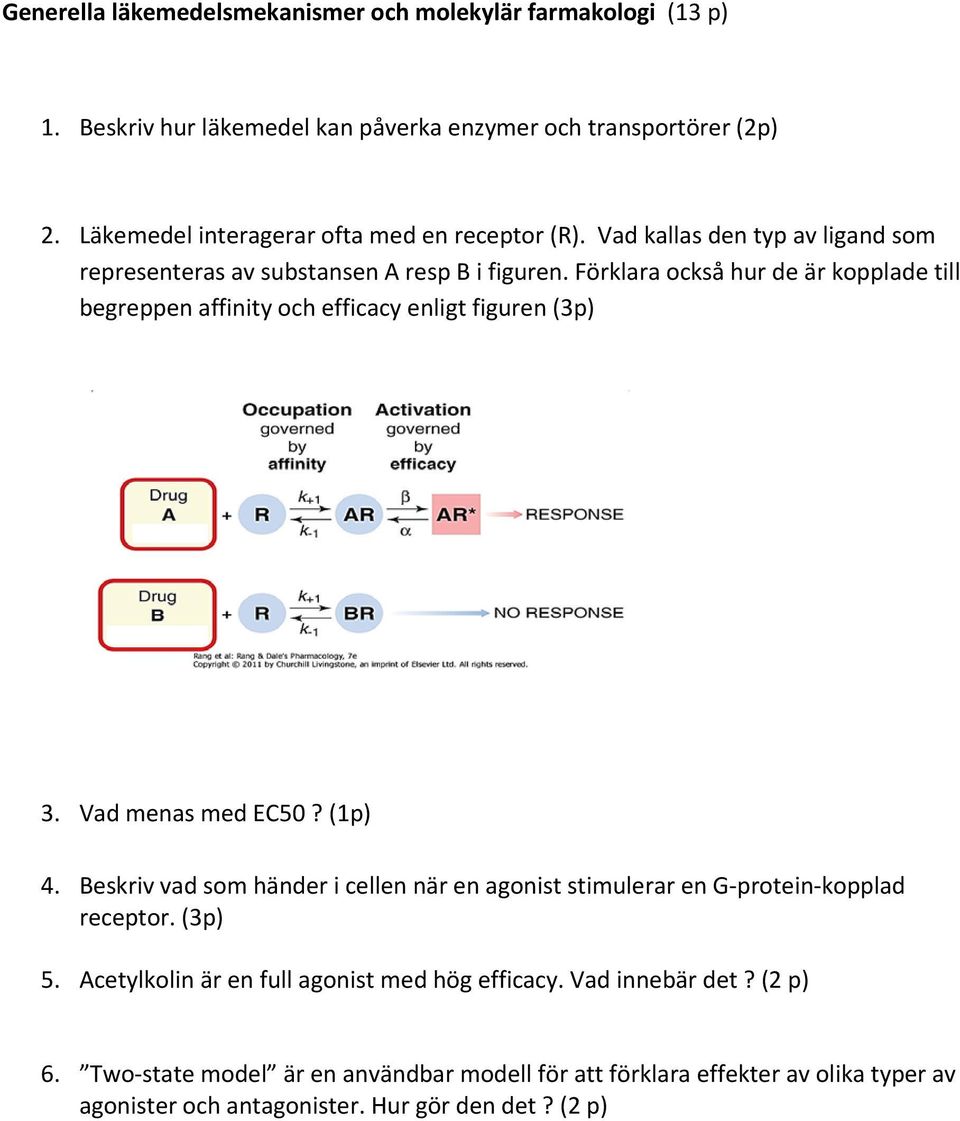 Förklara också hur de är kopplade till begreppen affinity och efficacy enligt figuren (3p) 3. Vad menas med EC50? (1p) 4.