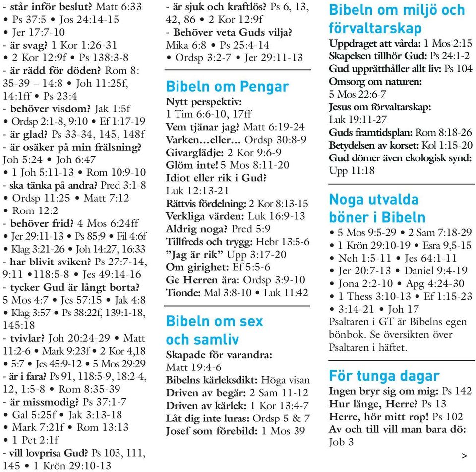 4 Mos 6:ff Jer 29:- Ps 85:9 Fil 4:6f Klag 3:-26 Joh :27, :33 - har blivit sviken? Ps 27:7-, 9: 8:5-8 Jes 49:- - tycker Gud är långt borta?