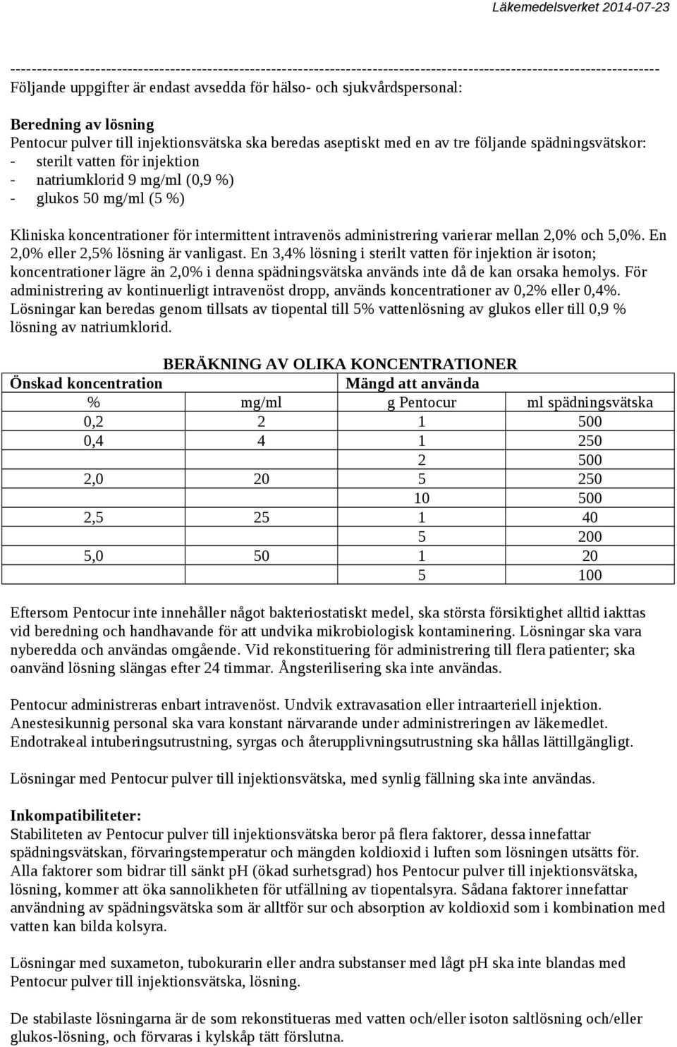 mg/ml (5 %) Kliniska koncentrationer för intermittent intravenös administrering varierar mellan 2,0% och 5,0%. En 2,0% eller 2,5% lösning är vanligast.