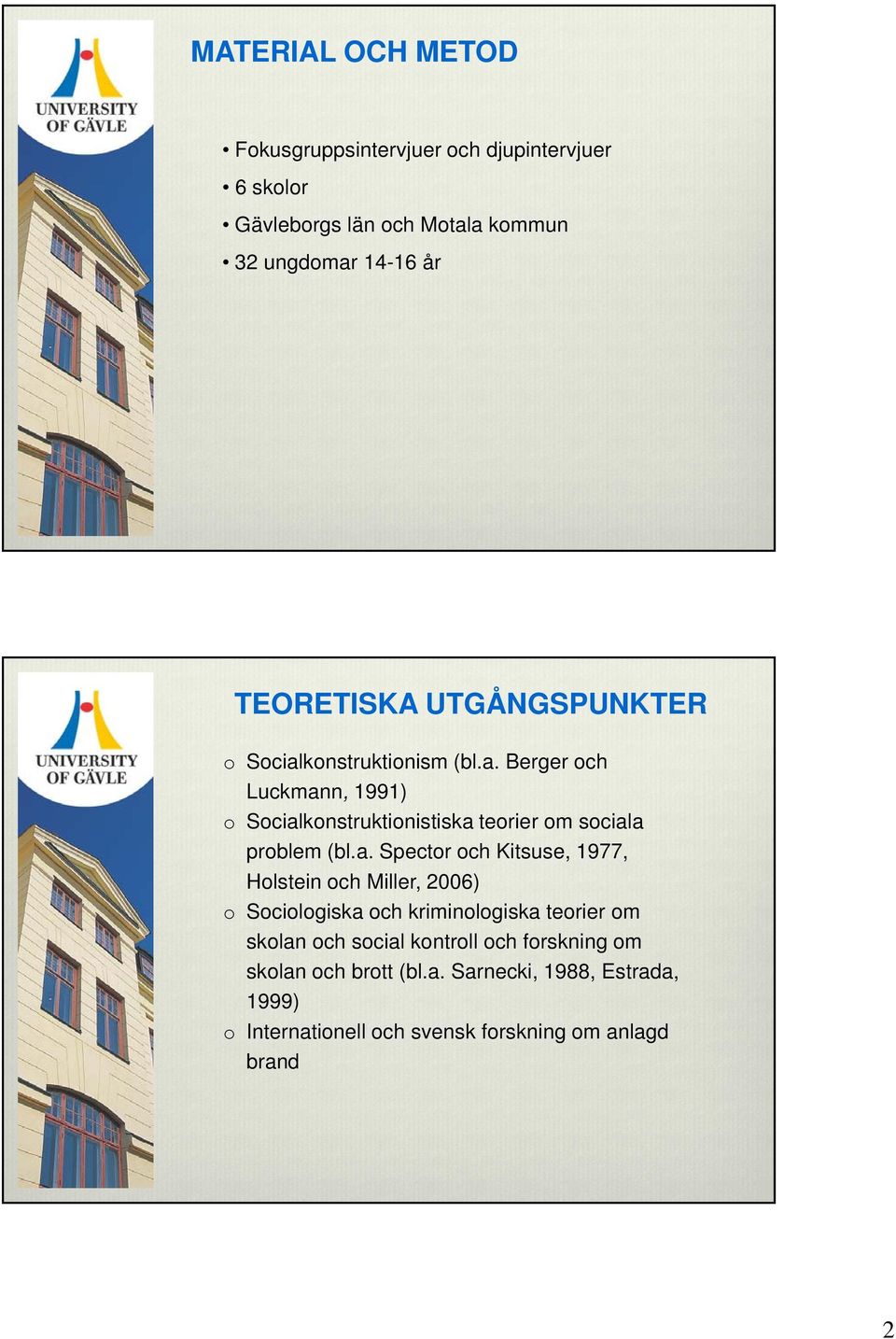 a. Spector och Kitsuse, 1977, Holstein och Miller, 2006) o Sociologiska och kriminologiska teorier om skolan och social kontroll