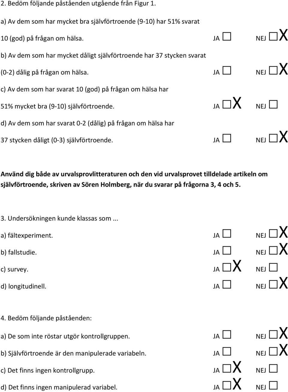 JA NEJ X c) Av dem som har svarat 10 (god) på frågan om hälsa har 51% mycket bra (9-10) självförtroende.