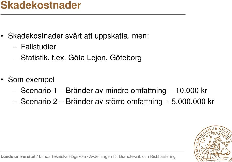 Göta Lejon, Göteborg Som exempel Scenario 1 Bränder av