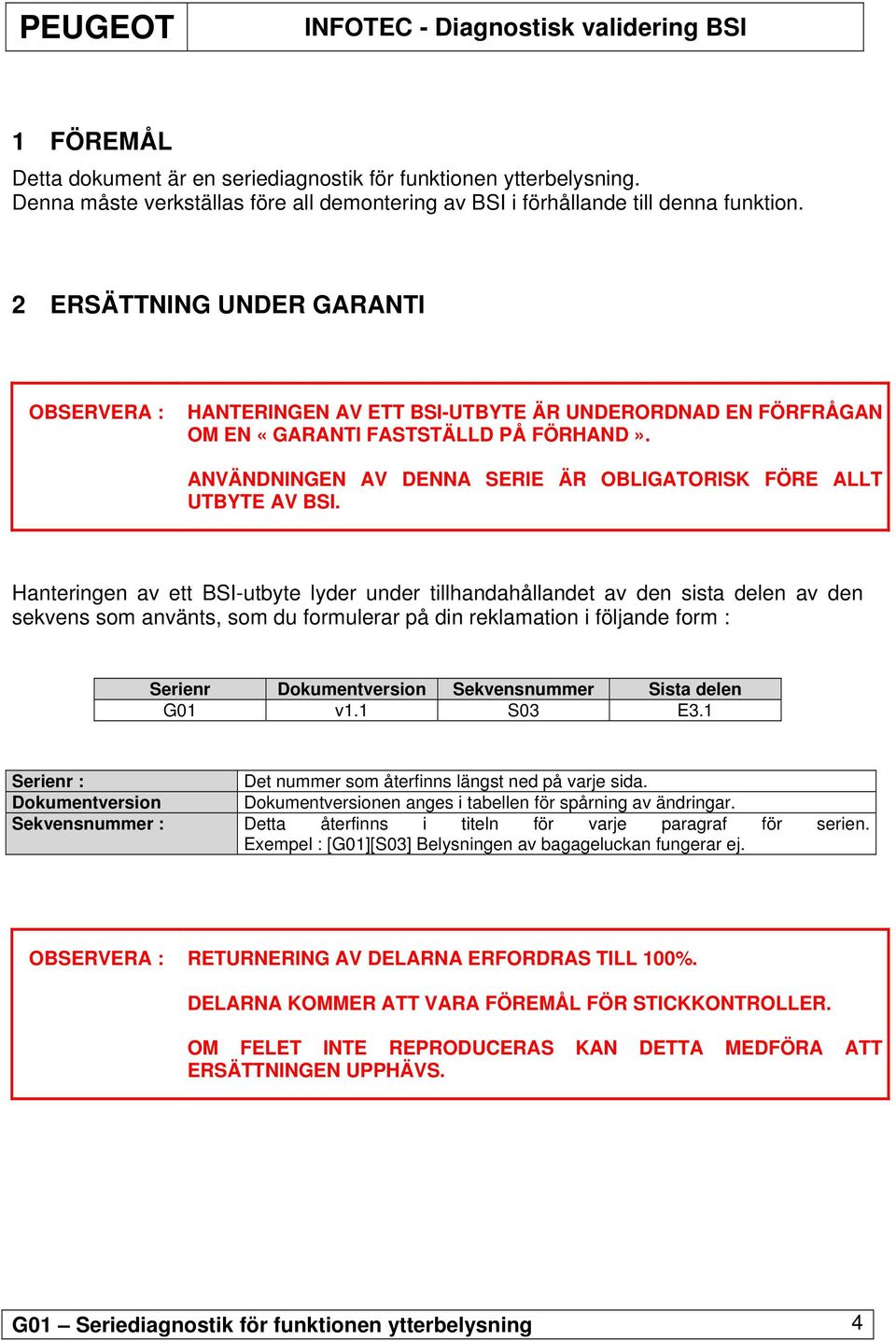 ANVÄNDNINGEN AV DENNA SERIE ÄR OBLIGATORISK FÖRE ALLT UTBYTE AV BSI.