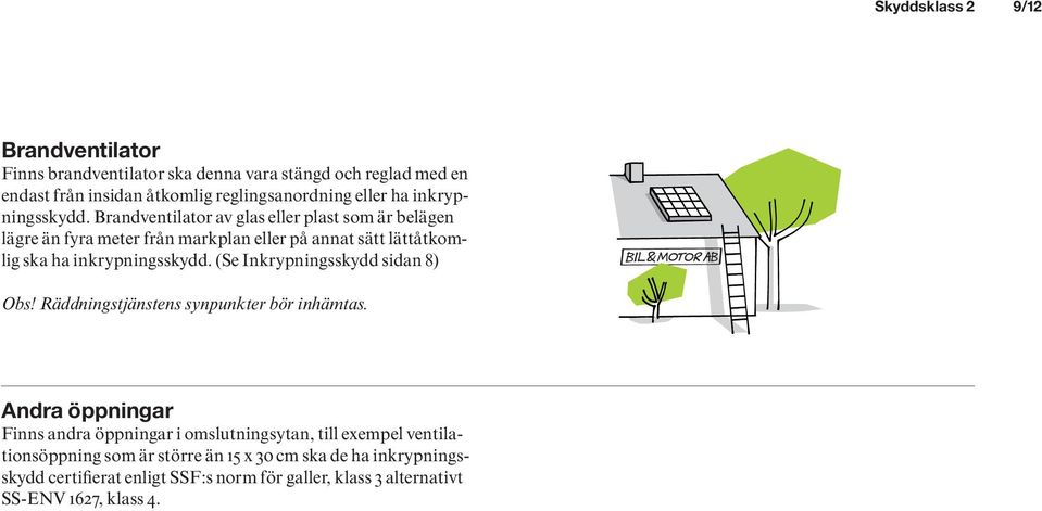 Brandventilator av glas eller plast som är belägen lägre än fyra meter från markplan eller på annat sätt lättåtkomlig ska ha  (Se Inkrypningsskydd sidan 8)