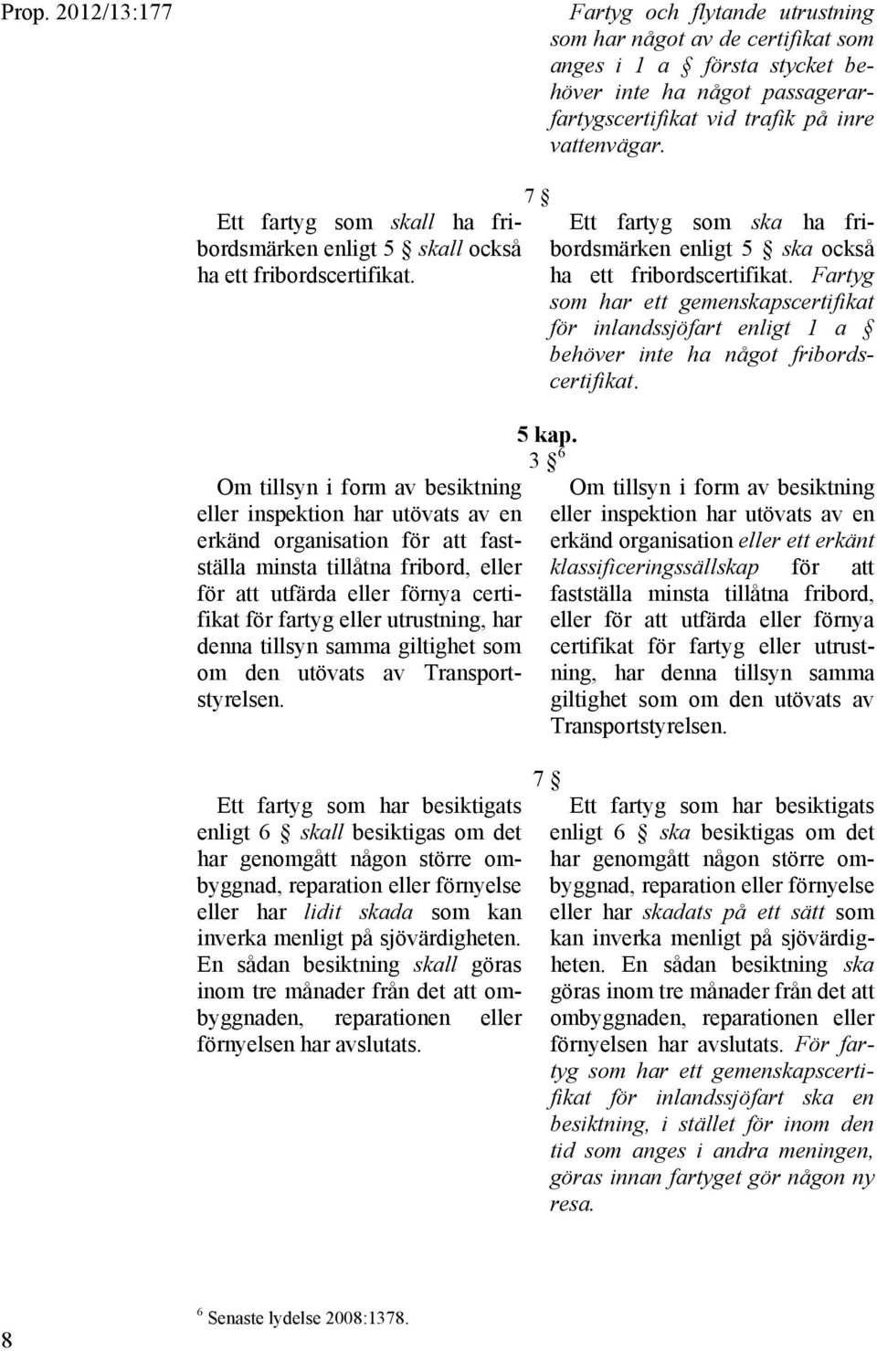 Om tillsyn i form av besiktning eller inspektion har utövats av en erkänd organisation för att fastställa minsta tillåtna fribord, eller för att utfärda eller förnya certifikat för fartyg eller