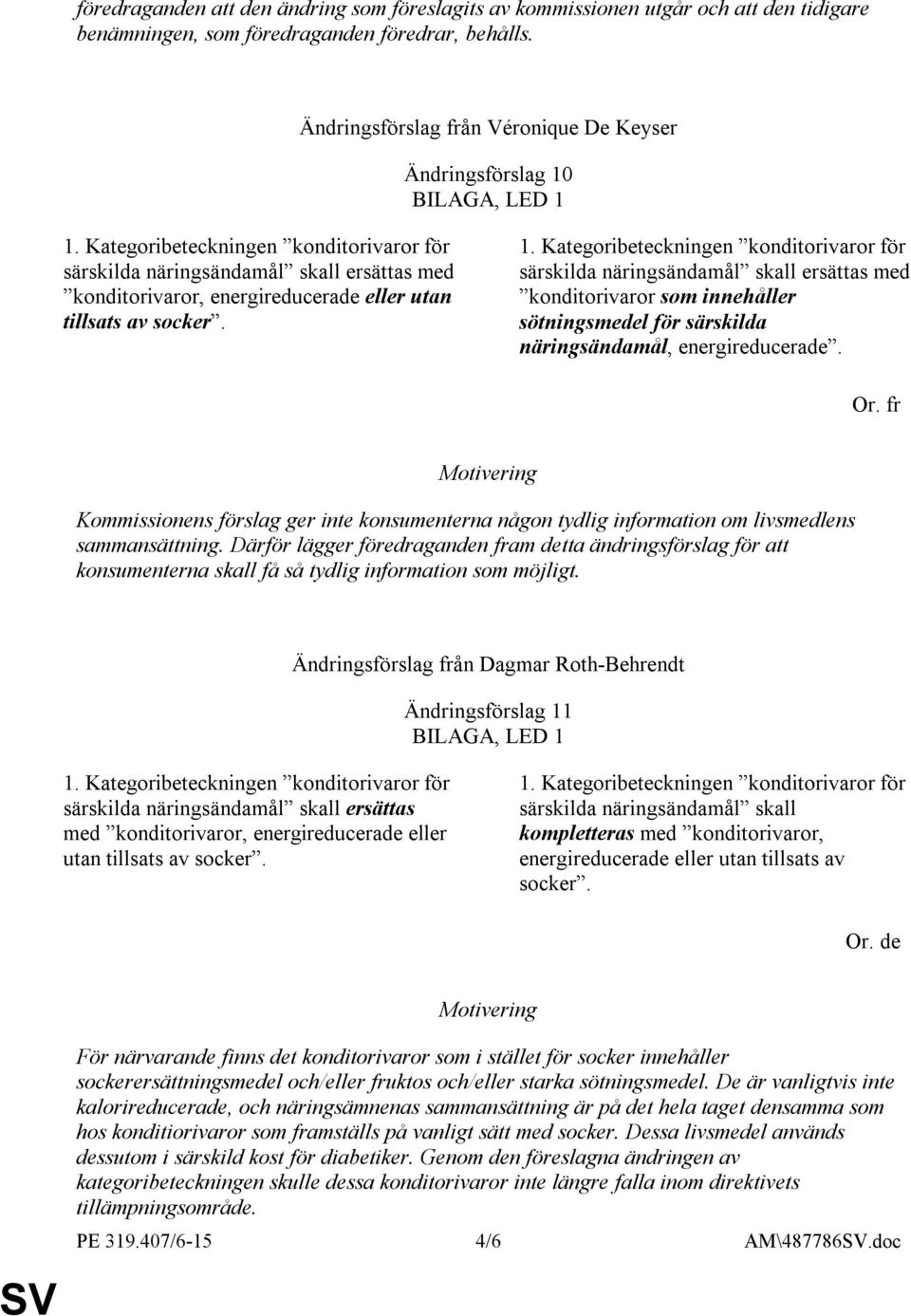 särskilda näringsändamål skall ersättas med konditorivaror som innehåller sötningsmedel för särskilda näringsändamål, energireducerade. Or.