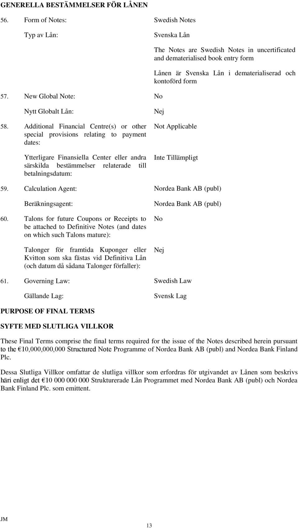 Additional Financial Centre(s) or other special provisions relating to payment dates: Ytterligare Finansiella Center eller andra särskilda bestämmelser relaterade till betalningsdatum: Nej Not