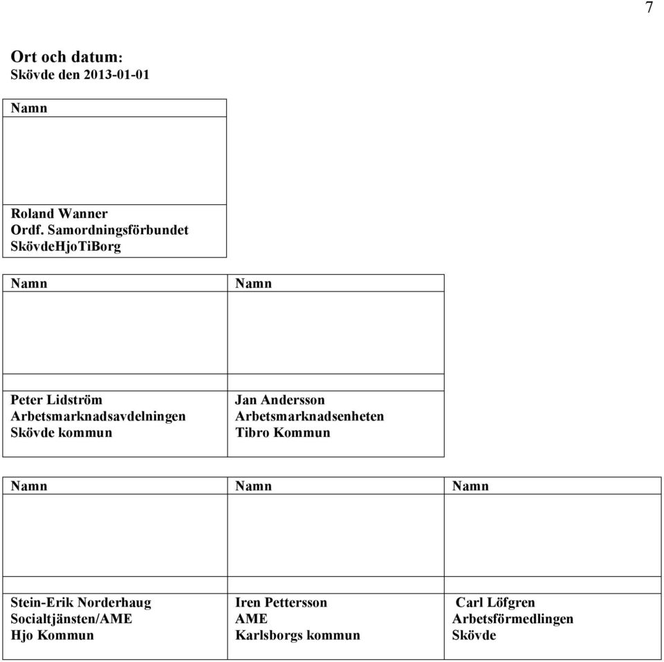 Skövde kommun Jan Andersson Arbetsmarknadsenheten Tibro Kommun Namn Namn Namn Stein-Erik