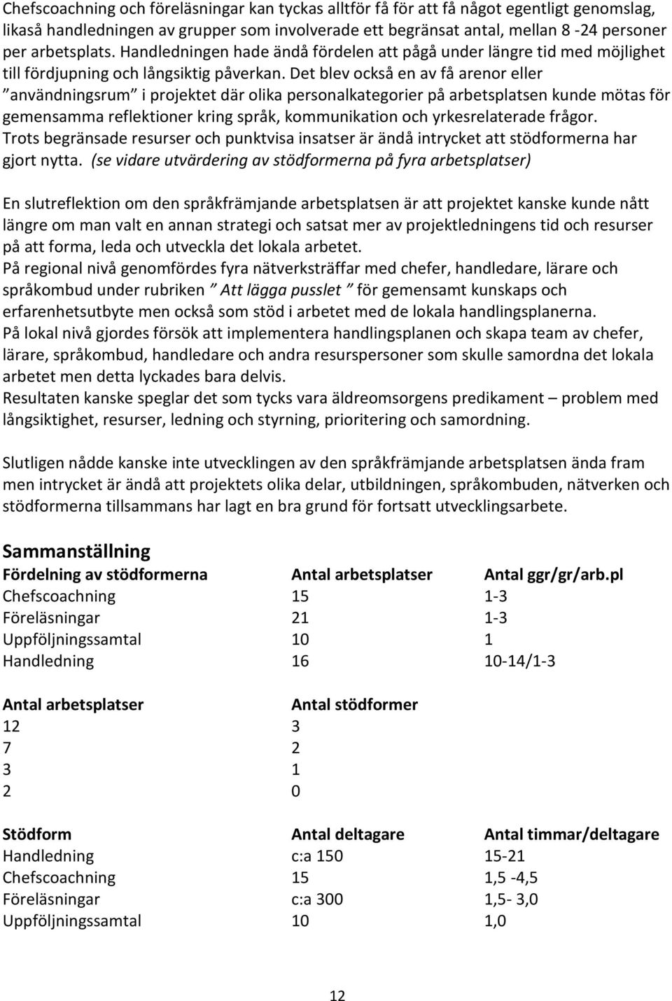 Det blev också en av få arenor eller användningsrum i projektet där olika personalkategorier på arbetsplatsen kunde mötas för gemensamma reflektioner kring språk, kommunikation och yrkesrelaterade