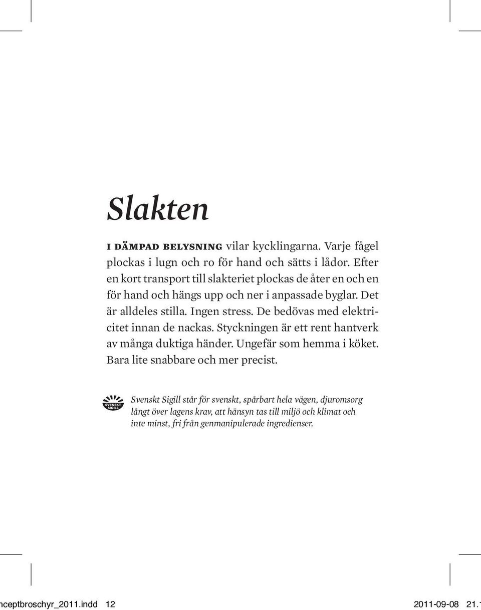 De bedövas med elektricitet innan de nackas. Styckningen är ett rent hantverk av många duktiga händer. Ungefär som hemma i köket.