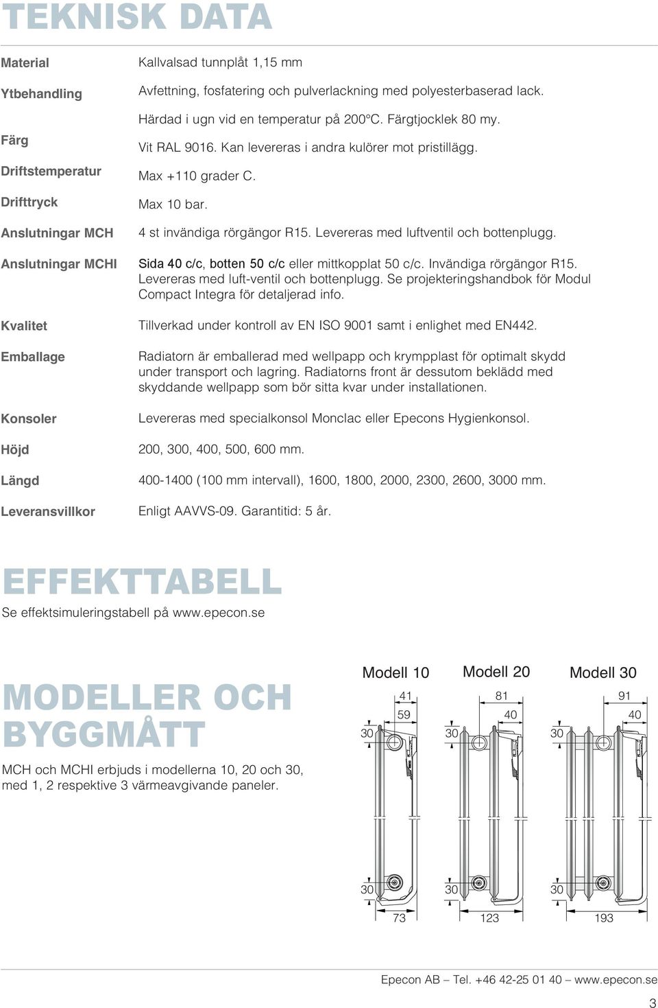 Max +110 grader C. Max 10 bar. 4 st invändiga rörgängor R15. Levereras med luftventil och bottenplugg. Sida 40 c/c, botten 50 c/c eller mittkopplat 50 c/c. Invändiga rörgängor R15.