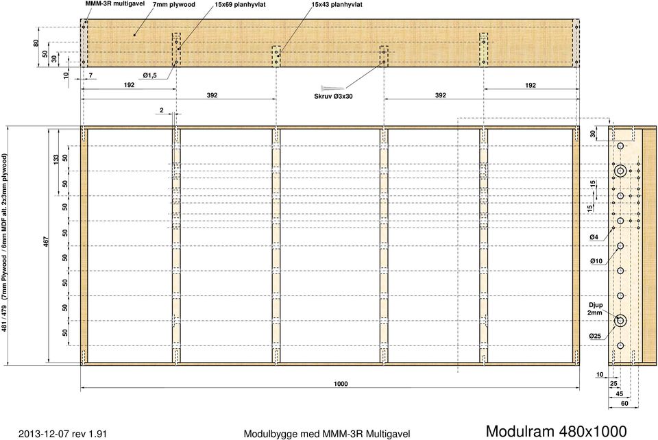2x3mm plywood) 467 133 50 50 50 50 50 50 50 50 10 80 7 Ø1,5 192