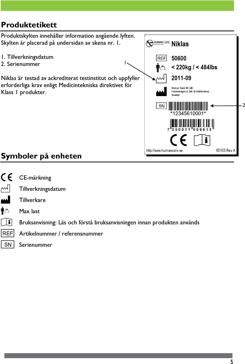 Serienummer 1 Niklas är testad av ackrediterat testinstitut och uppfyller erforderliga krav enligt Medicintekniska