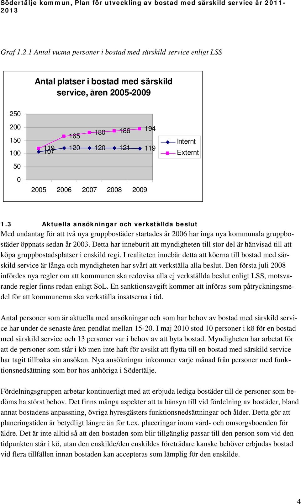 0 2005 2006 2007 2008 2009 1.3 Aktuella ansökningar och verkställda beslut Med undantag för att två nya gruppbostäder startades år 2006 har inga nya kommunala gruppbostäder öppnats sedan år 2003.