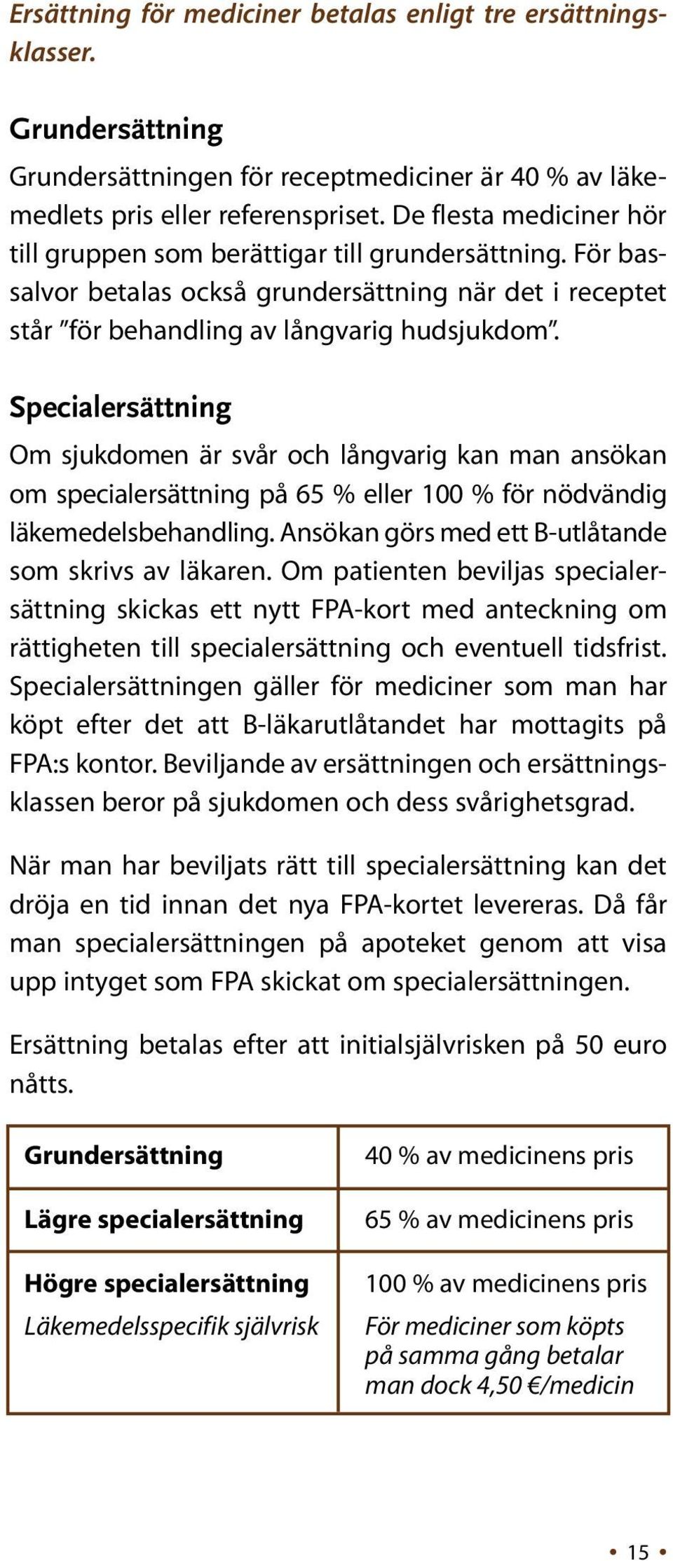 Specialersättning Om sjukdomen är svår och långvarig kan man ansökan om specialersättning på 65 % eller 100 % för nödvändig läkemedelsbehandling.