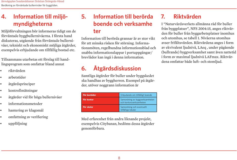 Tillsammans utarbetas ett förslag till handlingsprogram som omfattar bland annat riktvärden arbetstider åtgärdsprinciper kontrollmätningar åtgärder vid för höga bullernivåer informationsmetoder