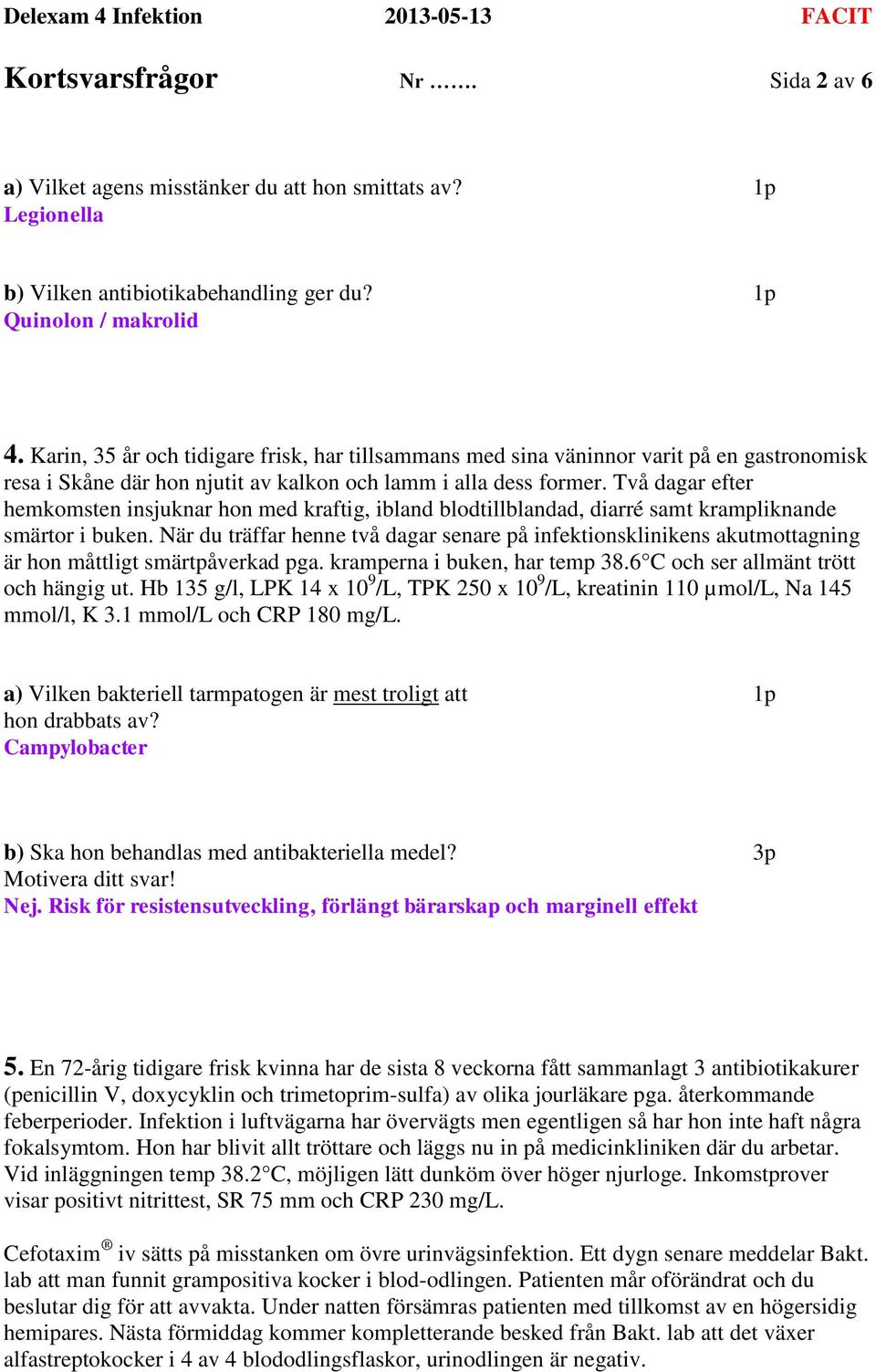 Två dagar efter hemkomsten insjuknar hon med kraftig, ibland blodtillblandad, diarré samt krampliknande smärtor i buken.